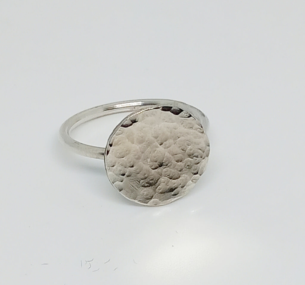 Sterling Silver Hammered Disc Statement Ring