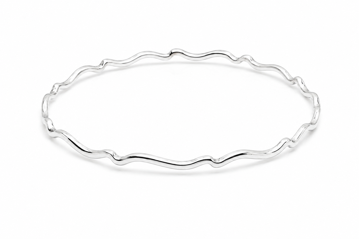 Sterling Silver Decorative Wavy Bangle